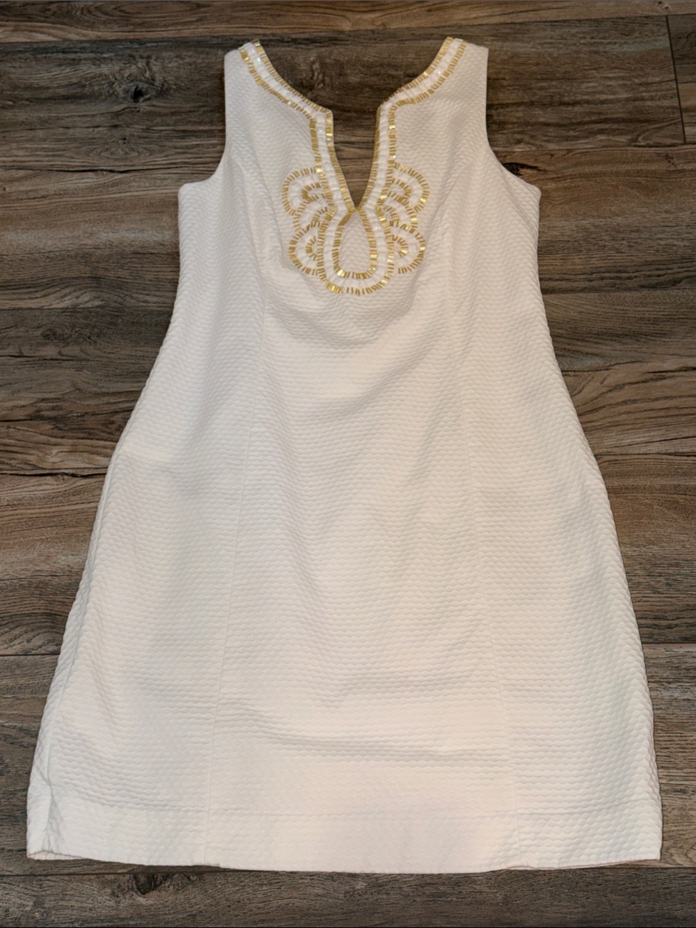 Lilly Pulitzer White Sleeveless Midi Dress with Gold Trim
